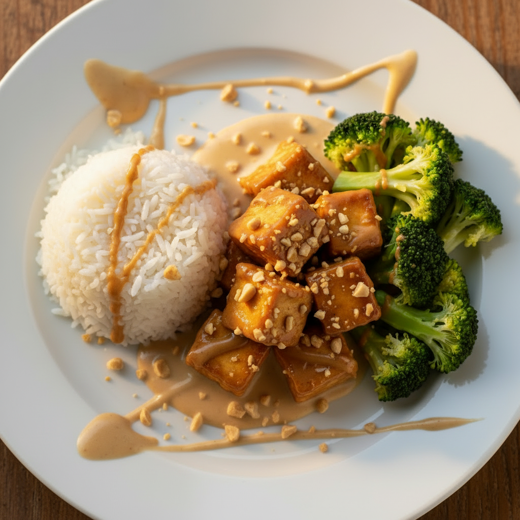 Tofu sauce coco, arachides et érable